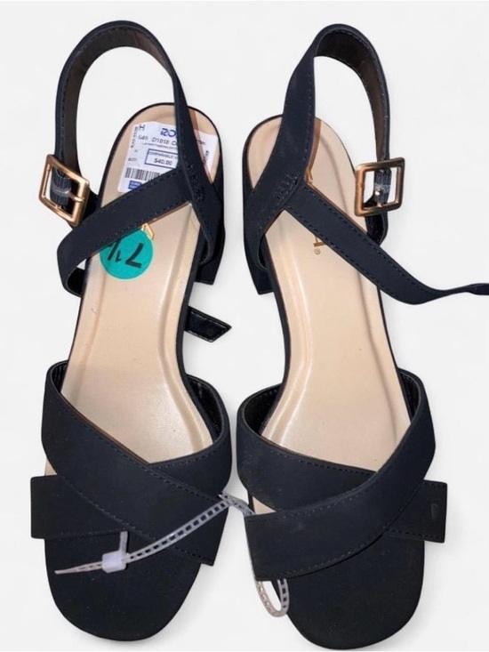 Soda Shoes - Soda Black Crisscross Slingback Block Heels with Gold Buckle